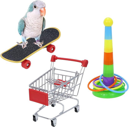 Wontee Bird Toys Mini Shopping Cart Skateboard Ring Toy by Wontee