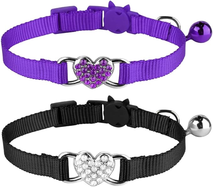 2 Pcs Cat Collars Heart Bling Breakaway by Mtliepte