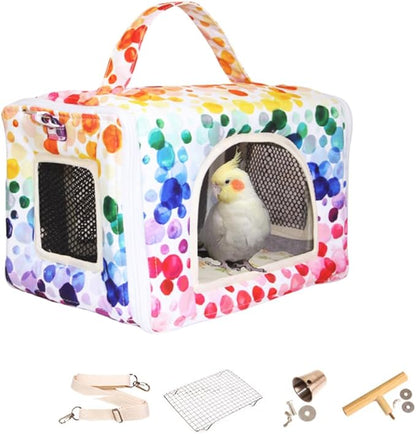 Bird Travel Carrier with Perch Parakeet Carriers with Net, Pad Mat, Feeder by Copfeu