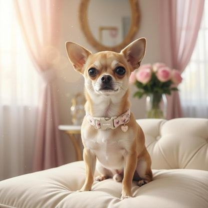 Bow Dog Collar with Pink Heart, Adjustable Cotton Dog Collar - Image 5