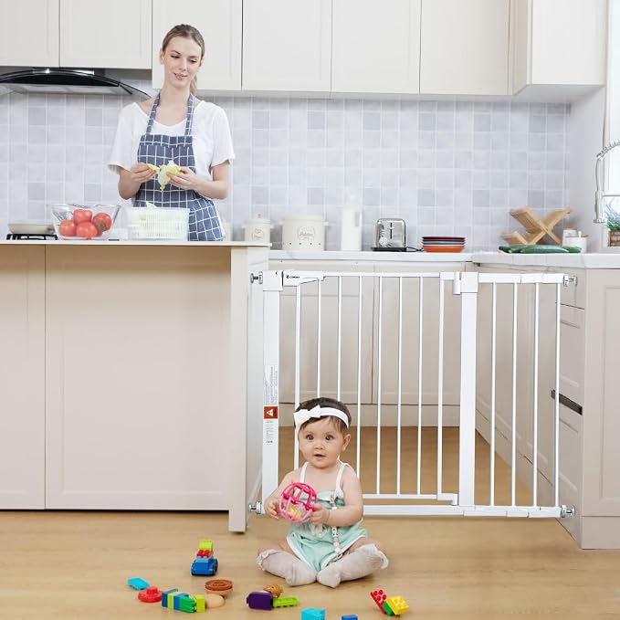 COMOMY 30" Tall Baby Gate for Stairs Doorways, Fits Openings 29.5" to 43.3" Wide - Image 2