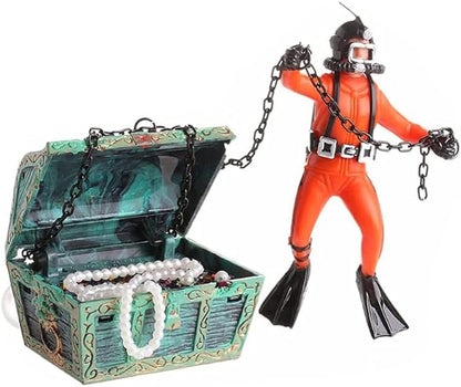 Live-Action Aquarium Ornament Creative Undersea Treasure Chest Diver Air - Image 3