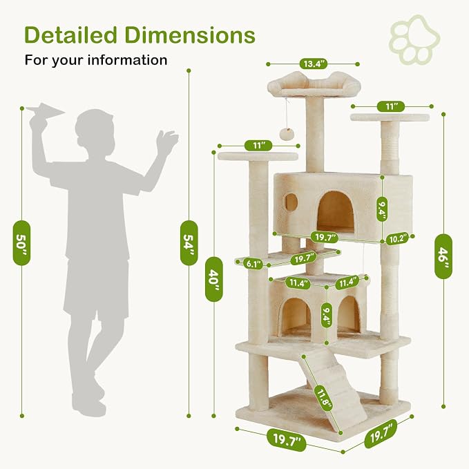 DUMOS 54-inch Indoor Cat Tree Tower –Multi-Level Pet House - Image 2