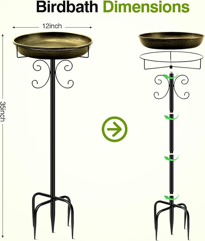 Daoeny 35In Metal Bird Bath for Outside, Vintage Bird Bath Bowl, Detachable - Image 7