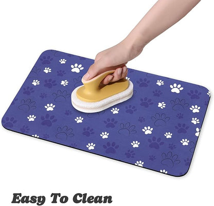 Dog Food Mat, Absorbent Water Bowl Mats Cat Pet Feeding Placemats Dark Blue 12 - Image 4