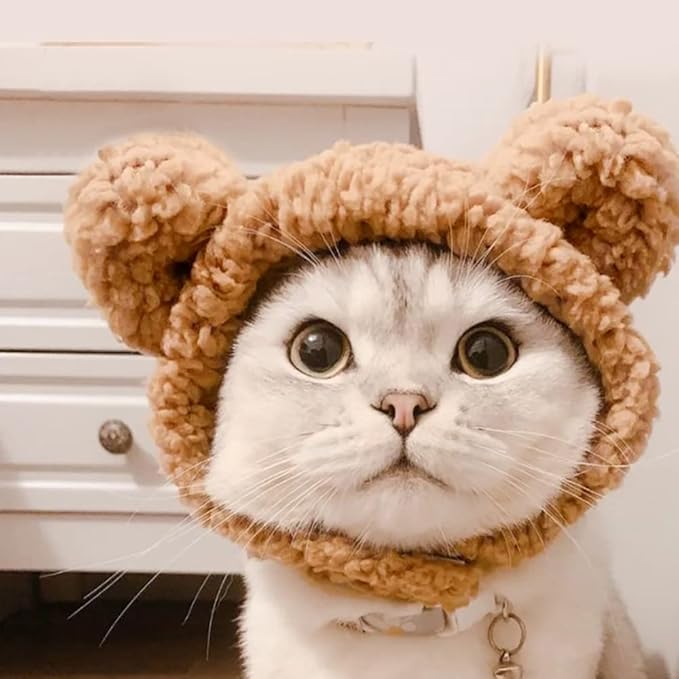 JOICEE Cute Cat Costume Warm Bear Hat Adjustable Soft Small Pet Headwear - Image 4