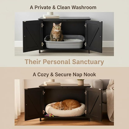 Homhedy Cat Litter Box Enclosure, Wooden Cat Washroom Furniture - Image 2