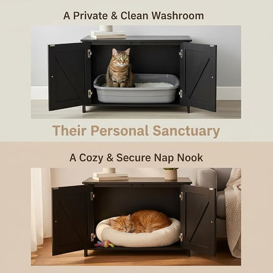 Homhedy Cat Litter Box Enclosure, Wooden Cat Washroom Furniture - Image 2