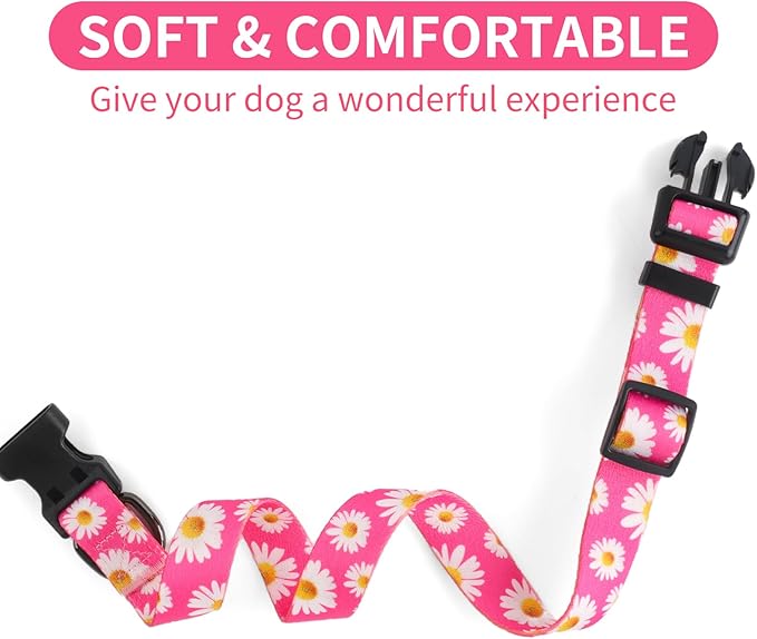 QQPETS Adjustable Soft Dog Collar: Print Flower Pink Multicolor Cute Patterns - Image 4
