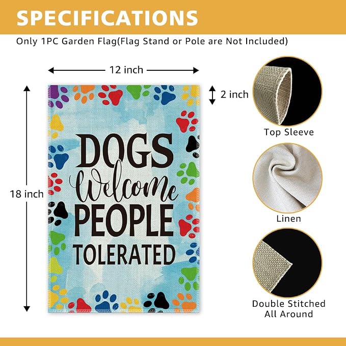 Dogs Welcome People Tolerated Garden Flag, Pet Lover Yard And Porch Flag - Image 2