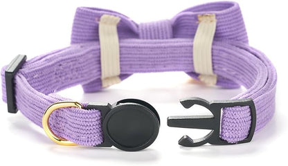 Soft Corduroy Cat Collar with Bell and Bowtie, Safety Breakaway Clasp, - Image 3