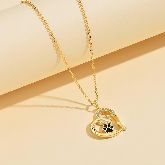 Personalized Cute Dog Cat Paw Name Necklace Forever Love Custom Heart Pendant - Image 7