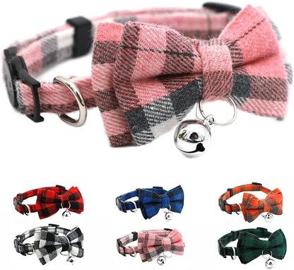 Pink Plaid Bow Kitten Collar by YOUALSO