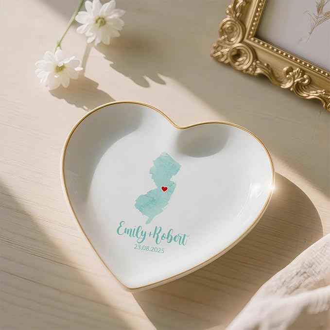 Custom State Location Map Engaged Ring Dish, Ring Holder Dish Engagement Gift - Image 3