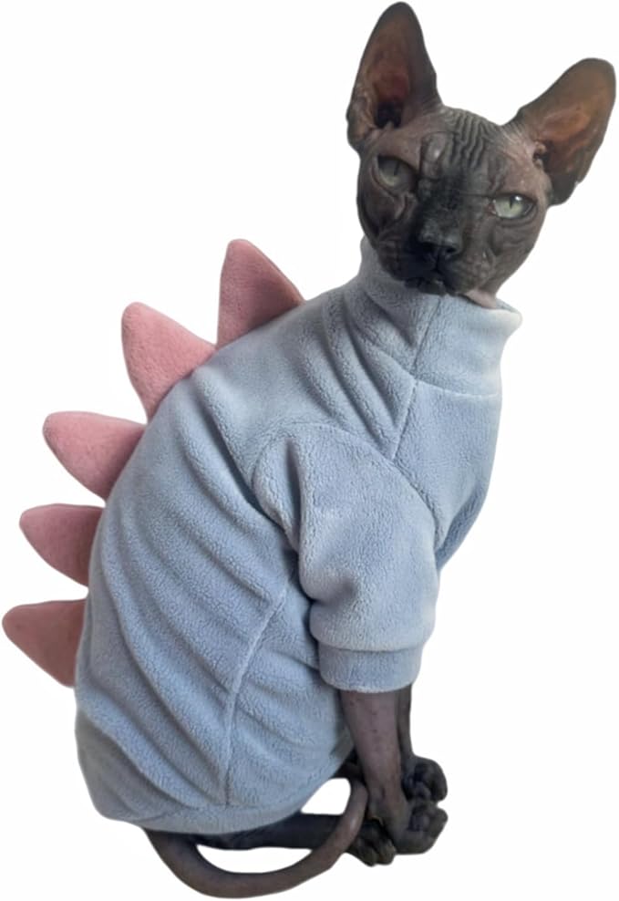 Dinosaur Sphynx Cat Clothes, Soft Polar Fleece Sweater by Kitipcoo