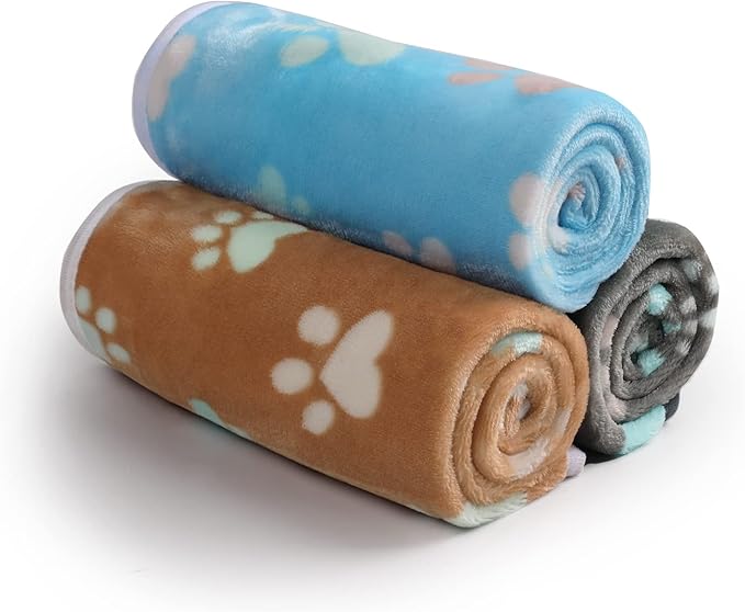 Luciphia 1 Pack 3 Blankets Fluffy Premium Fleece Pet Blanket Flannel Paw - Image 2