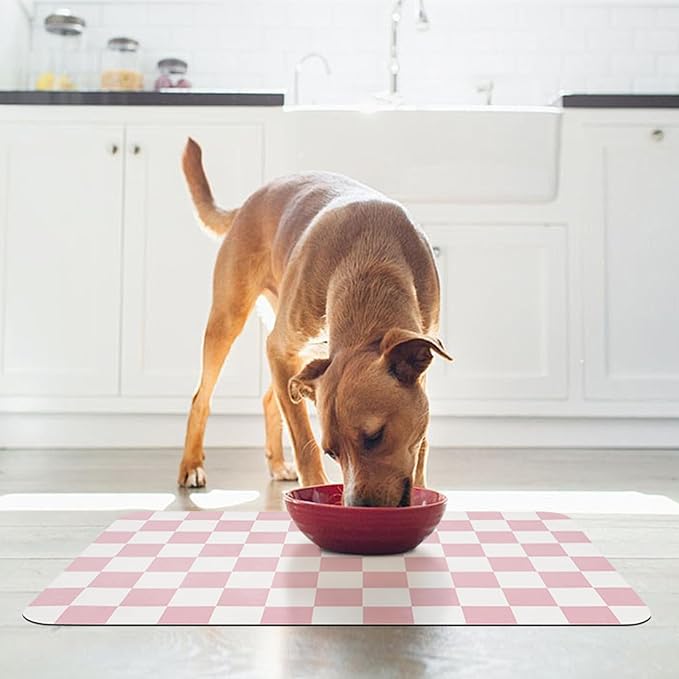 Checkered Dog Food Mat, Absorbent Leak-Proof Pet Feeding Mat, Quick Dry Cat - Image 5