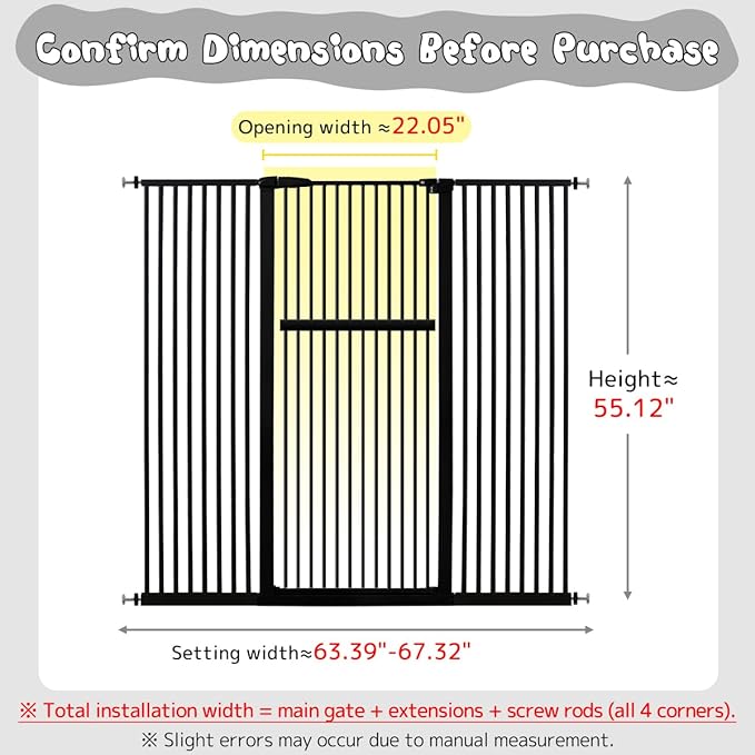 Lumizone Extra Tall Pet Gate 55.12" High Pressure Mounted 63.39"-67.90" Extra - Image 2