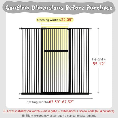 Lumizone Extra Tall Pet Gate 55.12" High Pressure Mounted 63.39"-67.90" Extra - Image 2