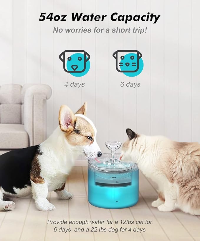 NPET WF100 Cat Foutain, 54oz/1.6L Automatic Pet Water Fountain Dog Water - Image 3