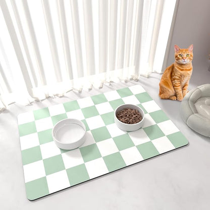 Checkered Dog Cat Feeding Mat, Absorbent Pet Feeding Mat by BLESWIN