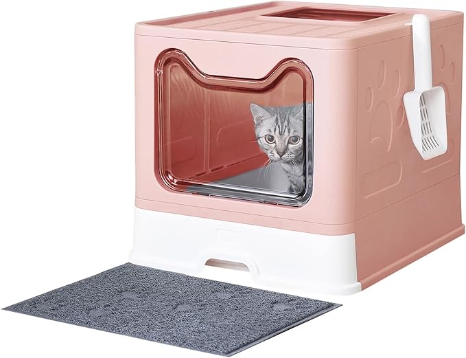Cat Litter Box with Litter Mat and Scoop, Large Covered Litter Box with Lid by Medario