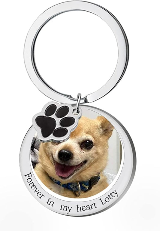 Custom Pet Photo Keychain Personalized Photo Pawprint Dog Tag Keychain Engraved by Eletizy