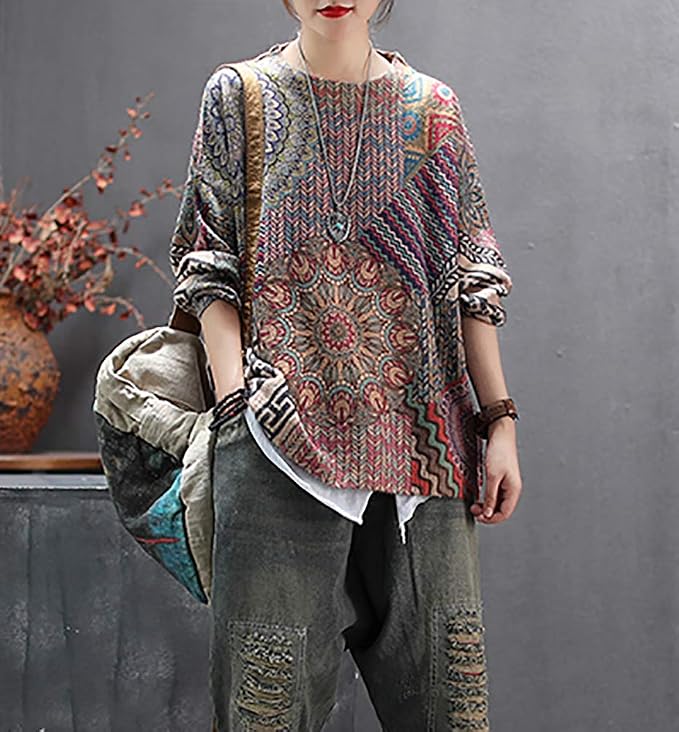 YESNO Women Christmas Sweater Graphic Printed Oversized Pullover Sweaters - Image 2