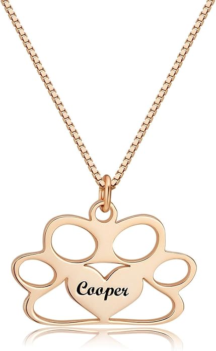 Personalized Cute Dog Cat Paw Name Necklace Forever Love Custom Heart Pendant - Image 3