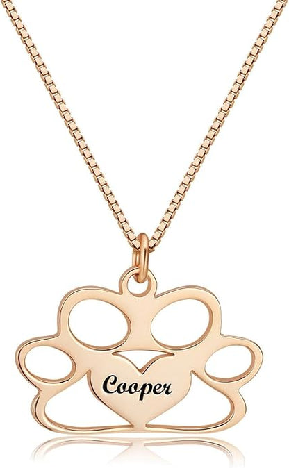 Personalized Cute Dog Cat Paw Name Necklace Forever Love Custom Heart Pendant - Image 3