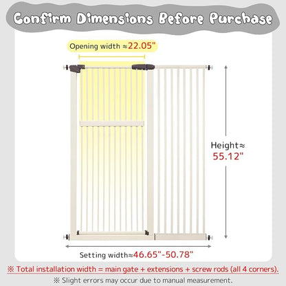 Lumizone Extra Tall Pet Gate 55.12" High Pressure Mounted 46.65"-50.78" Extra - Image 2