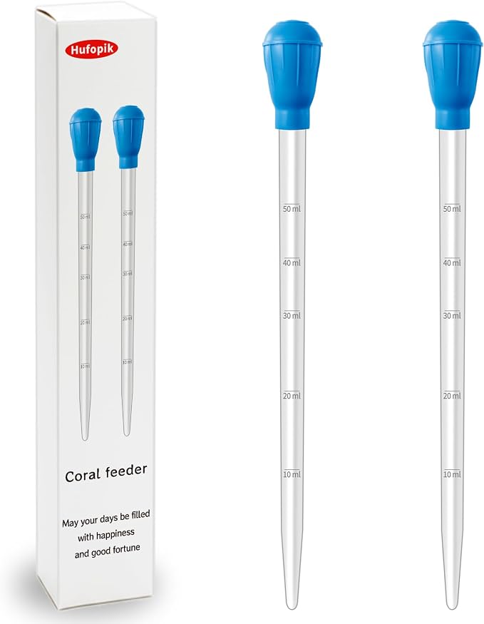 2 Pieces Long Pipette for Fish Tank Coral Food Feeder Long Syringe Reef Coral by Hufopik