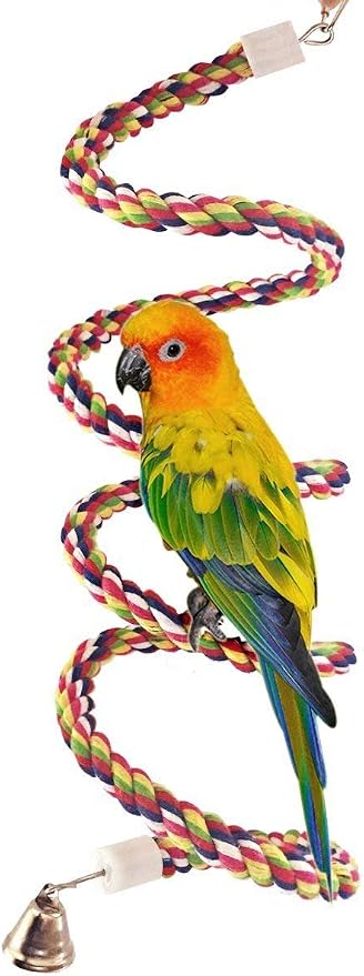 Bird Rope Perch Parakeet Toys, Spiral Cockatiel Toy, Cage Accessories by Petsvv