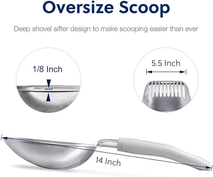 WePet Cat Litter Scoop, Aluminum Alloy Sifter, Kitty Metal Scooper, Deep Shovel - Image 2