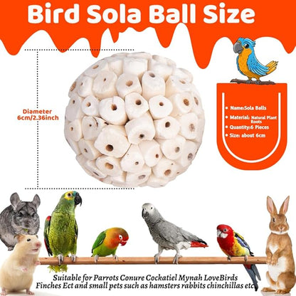 6 Pack Bird Toy Sola Balls, Natural Parrot Soft Chew Shredding & Foraging Toy - Image 2