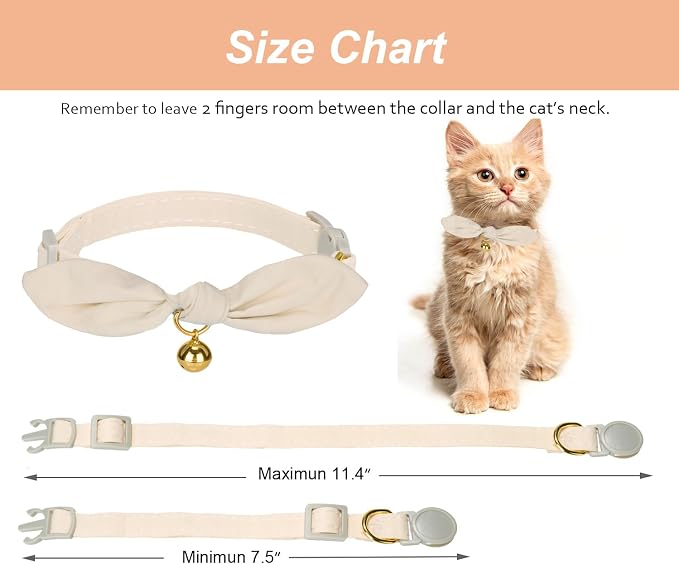 Bunny Ear Cat Collar with Bell and Bow Tie, Breakaway Cute Bowtie Kitten Collars - Image 7