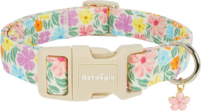 Cotton Dog Collar with Colorful Flowers by Unknown