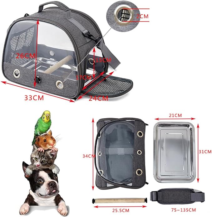 Bird Travel Carrier with Stainless Steel Tray, Lightweight Breathable Parrot - Image 5