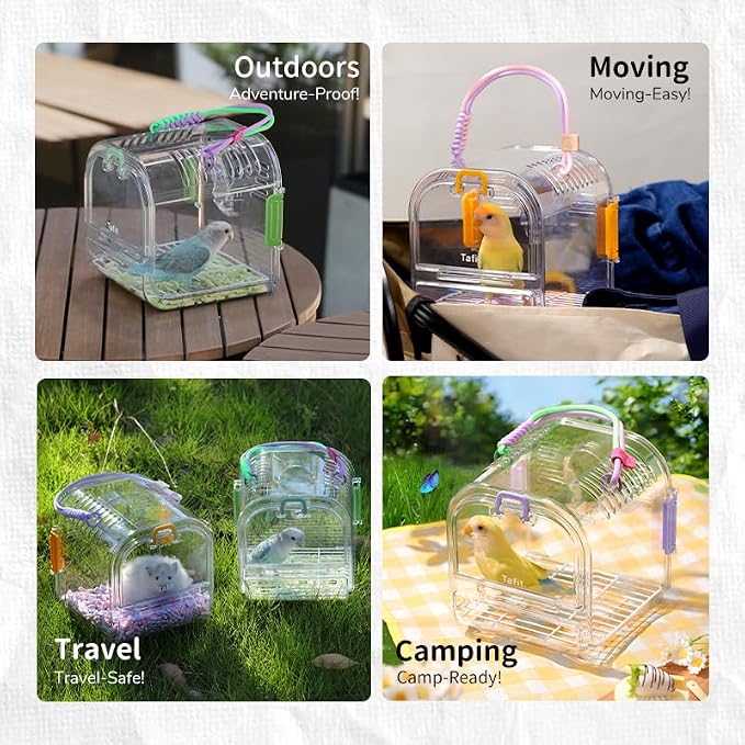Bird Travel Carrier Cage with Metal Perch, Bottom Mesh, Food Bowl Tray - Image 3