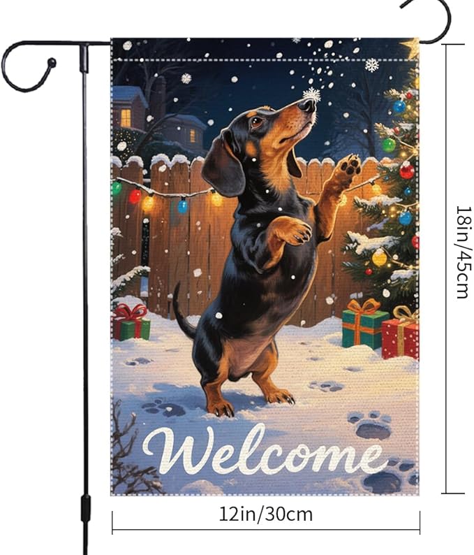 Dachshund Welcome Garden Flag 12x18 Inch Double Sided Christmas Burlap Yard - Image 3