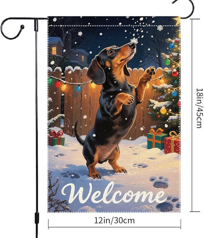 Dachshund Welcome Garden Flag 12x18 Inch Double Sided Christmas Burlap Yard - Image 3