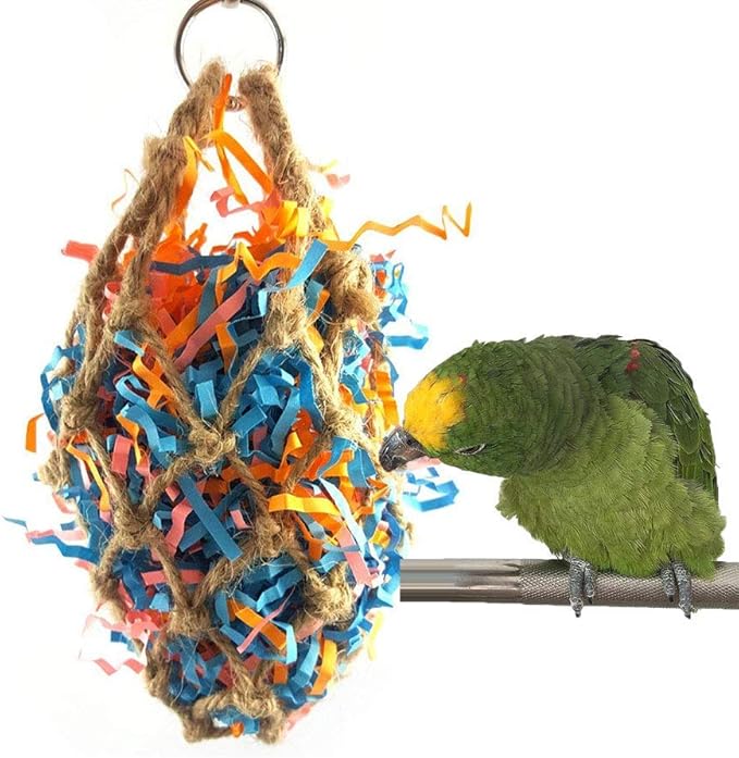 Wontee Bird Jute Paper Strips Parrot Mesh Bag Hanging Chewing Toy by Wontee