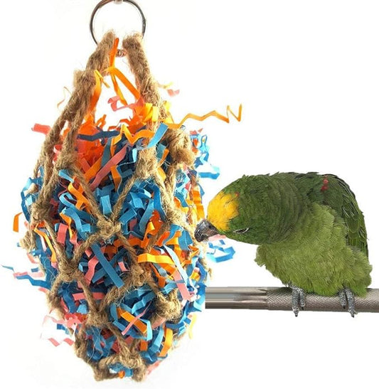 Wontee Bird Jute Paper Strips Parrot Mesh Bag Hanging Chewing Toy by Wontee
