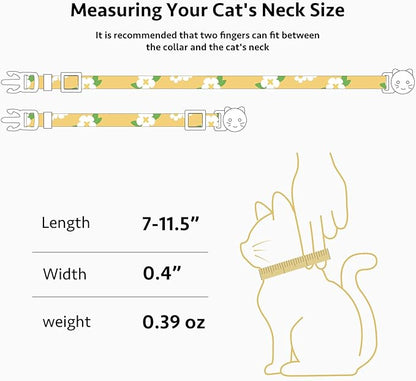 2 Pack Cotton Breakaway Cat Collar Green and Yellow Flowers Pendant Cute Kitten - Image 3