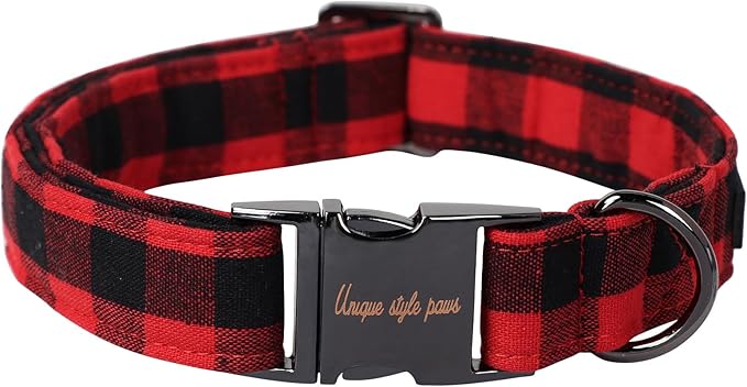Unique style paws Christmas Dog Collar Metal Buckle Red Black Plaid Puppy by Uniquestylepaws