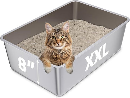 Stainless Steel Cat Litter Box, 23.6"x15.8"x8" XXL Stainless Steel Litter Box 8 by Futam