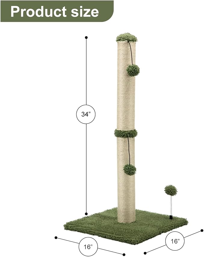 MECOOL 34“ Tall Cat Scratching Post Premium Basics Kitten Scratcher Sisal - Image 4