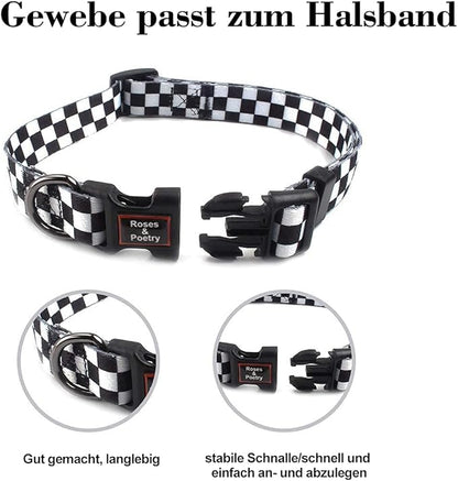 Roses&Poetry Dog Collar with Colourful Checkered Patterns, Adjustable Durable - Image 3