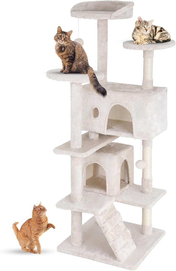 FDW | 54" Cat Tree Tower | Beige | Multi-Level Indoor Activity Center by FDW