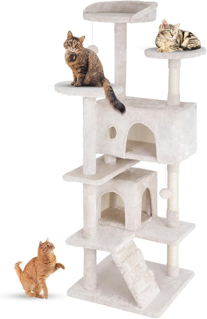 FDW | 54" Cat Tree Tower | Beige | Multi-Level Indoor Activity Center by FDW
